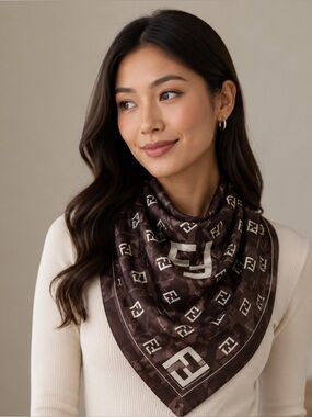 Fendi Dark Brown and Cream Monogram Scarf